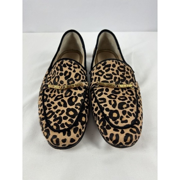 J McLaughlin Dillon Loafers Animal Print Black Brown 6.5 Gold Hardware Pony Hair - Picture 12 of 12